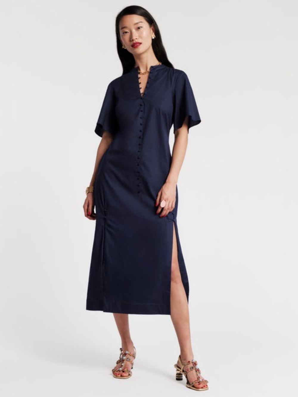 Frances Valentine Lori Maxi Dress in navy size large Cotton Minimalist